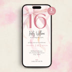 Pink Bow Sweet Sixteen 16th Birthday Invitation