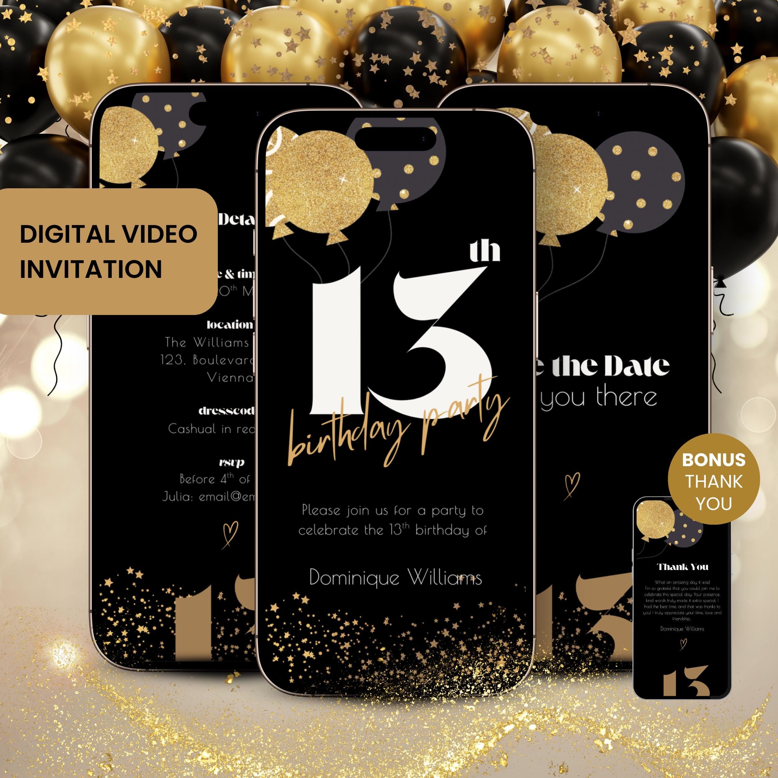 Animated Black 13th Birthday Invitation