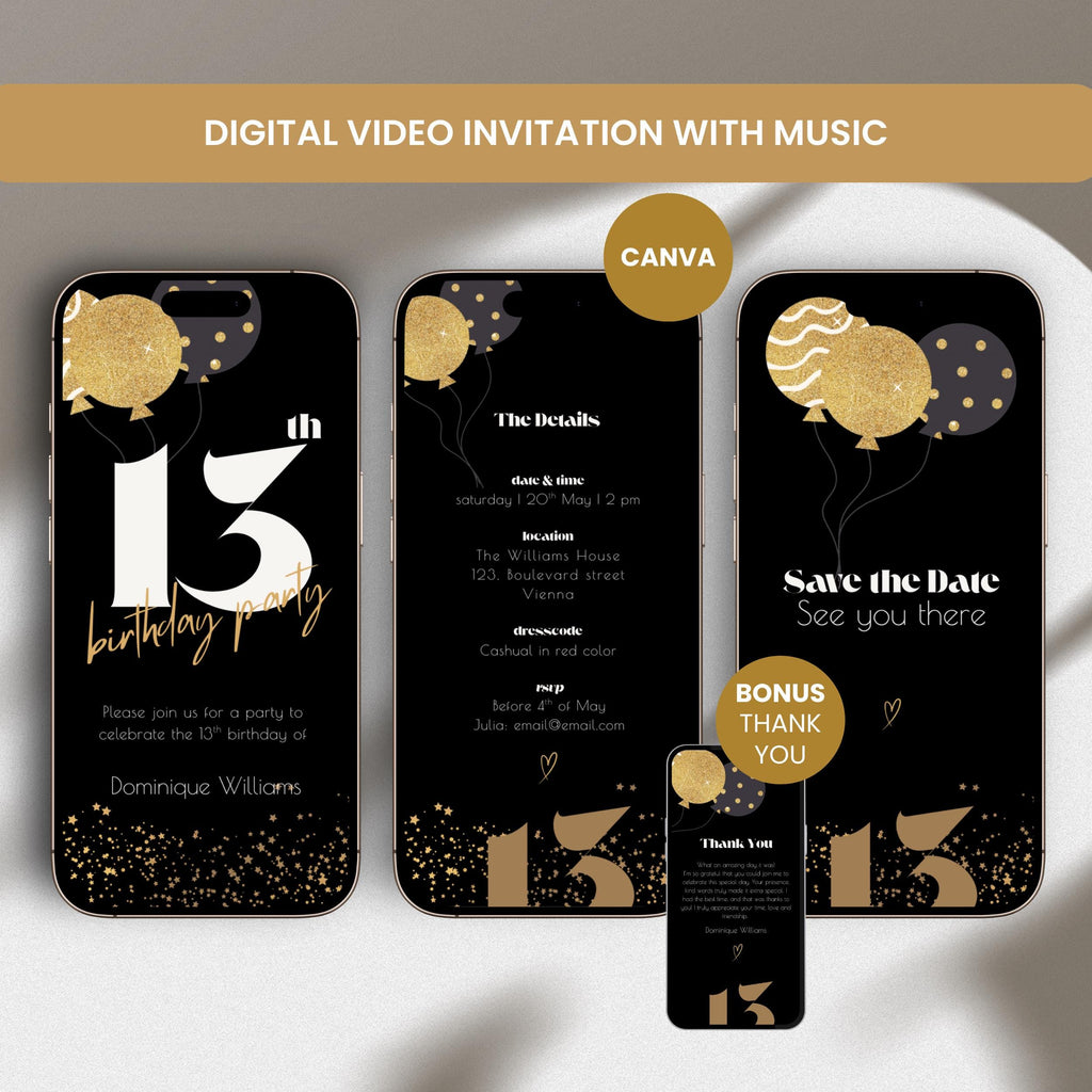 Animated Black 13th Birthday Invitation