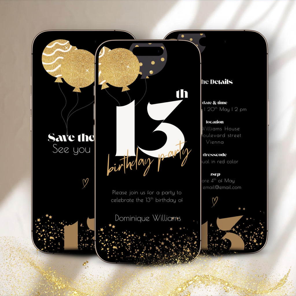 Animated Black 13th Birthday Invitation