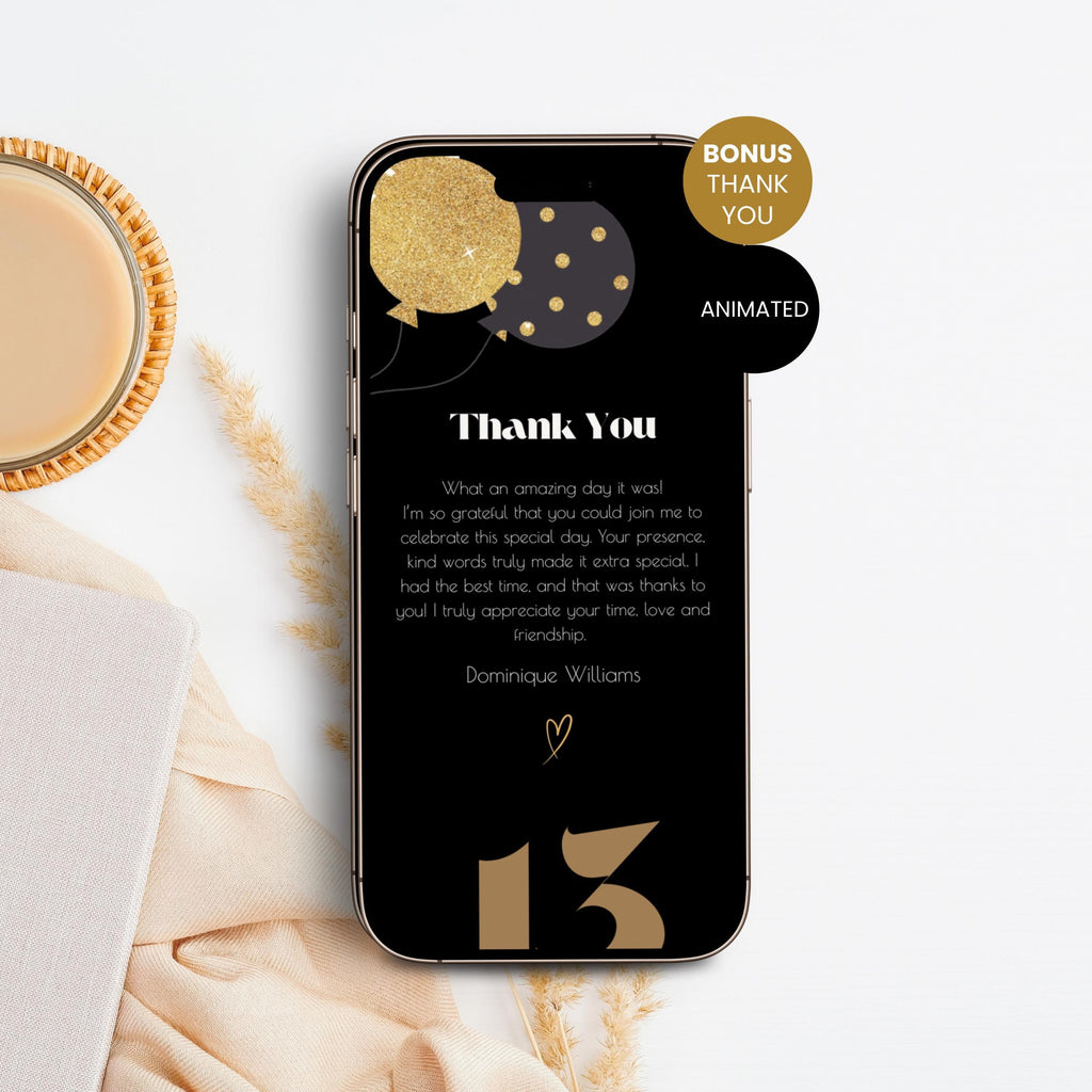 Animated Black 13th Birthday Invitation