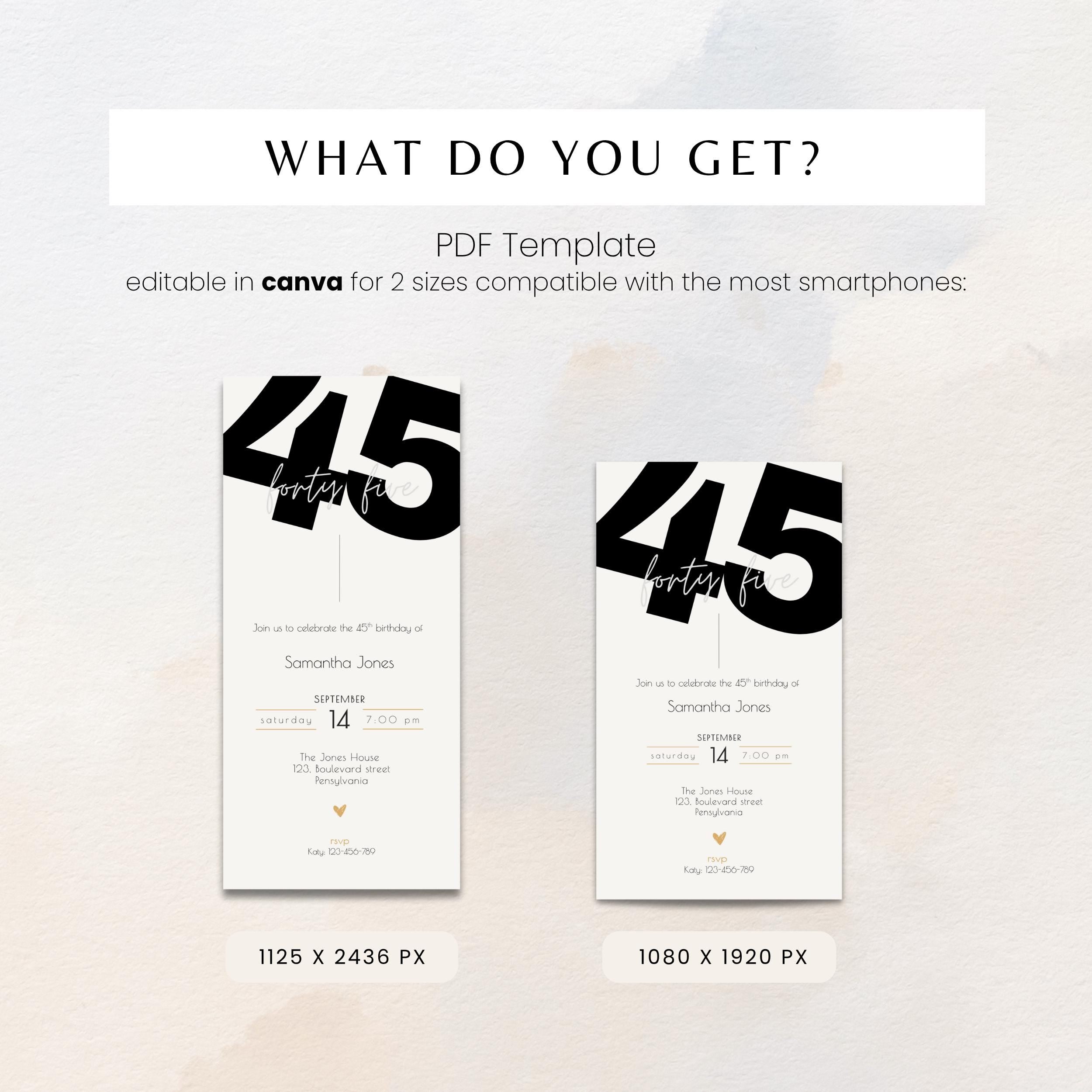 Modern Elegant 45th Birthday Invitation