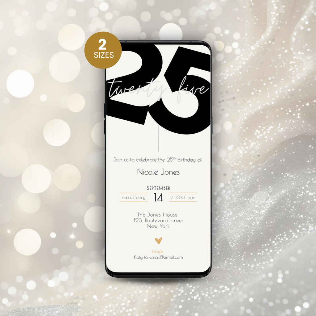 Minimal Stylish 25th Birthday Invitation