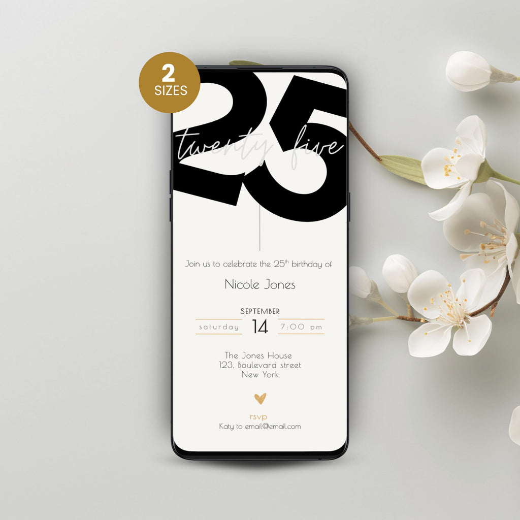 Minimal Stylish 25th Birthday Invitation