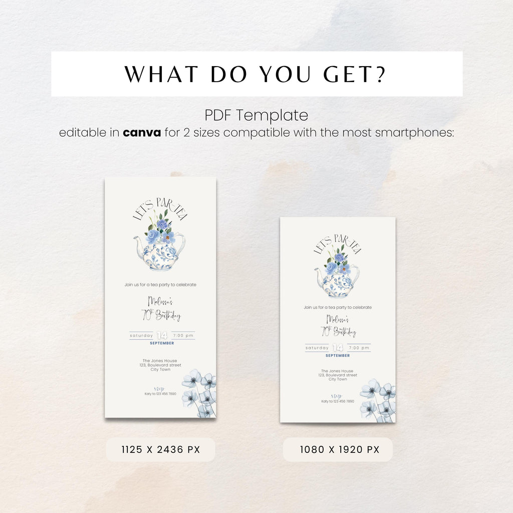 French Toile Tea Party 70th Birthday Invitation