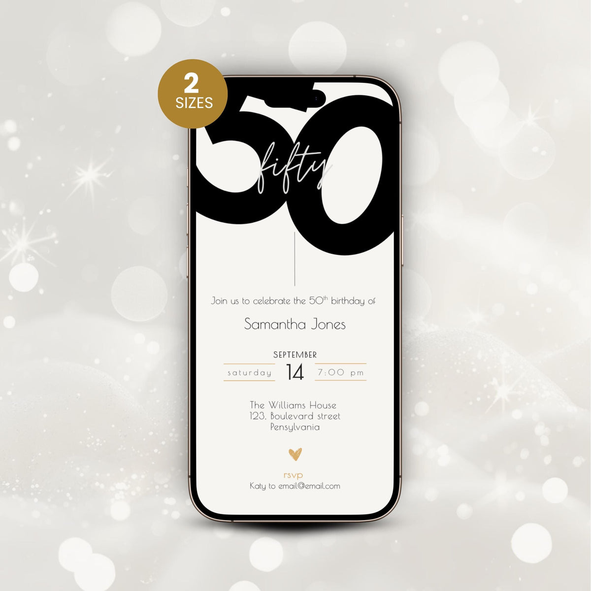 50th birthday invite customization example, bold typo design