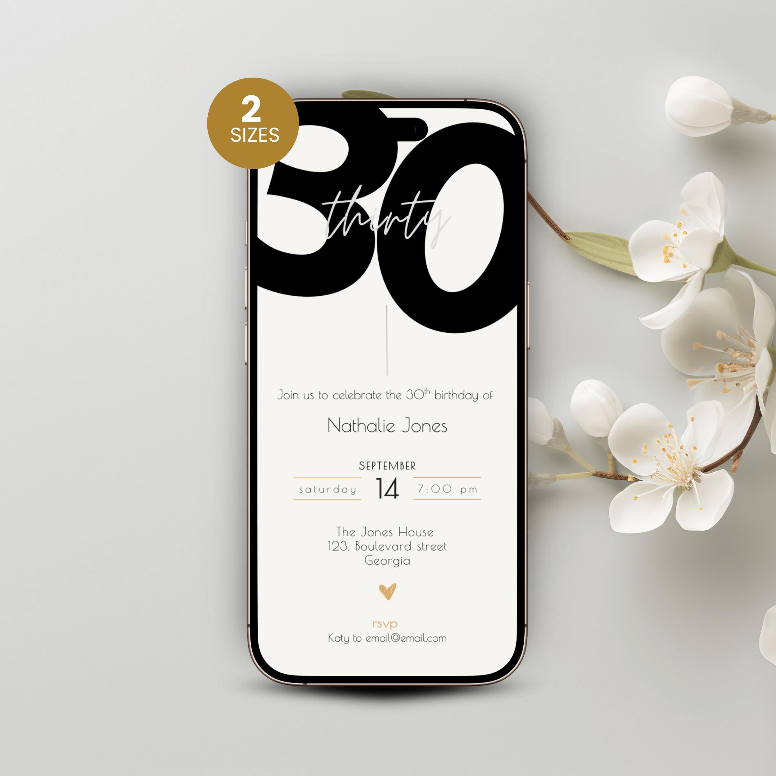 Minimal 30th Birthday Invitation