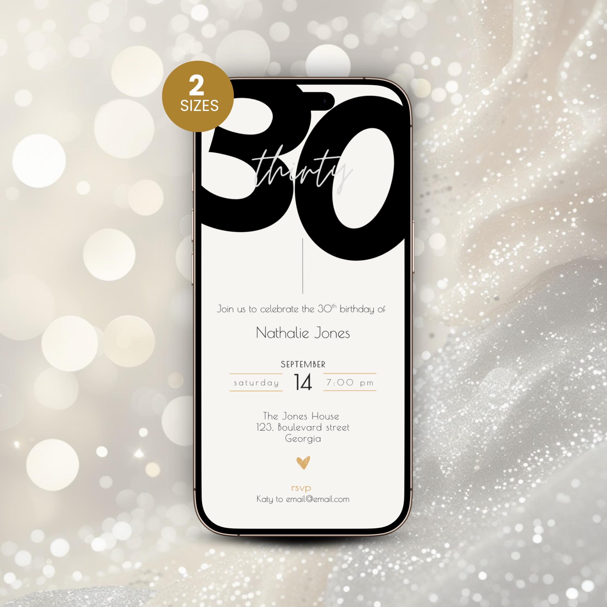 Minimal 30th Birthday Invitation