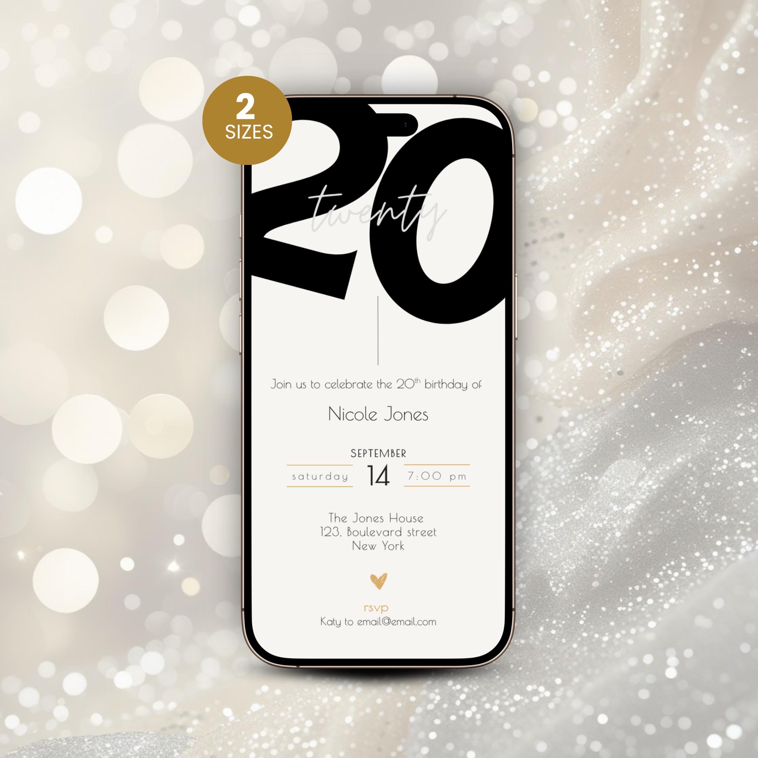 Modern 20th Birthday Invitation