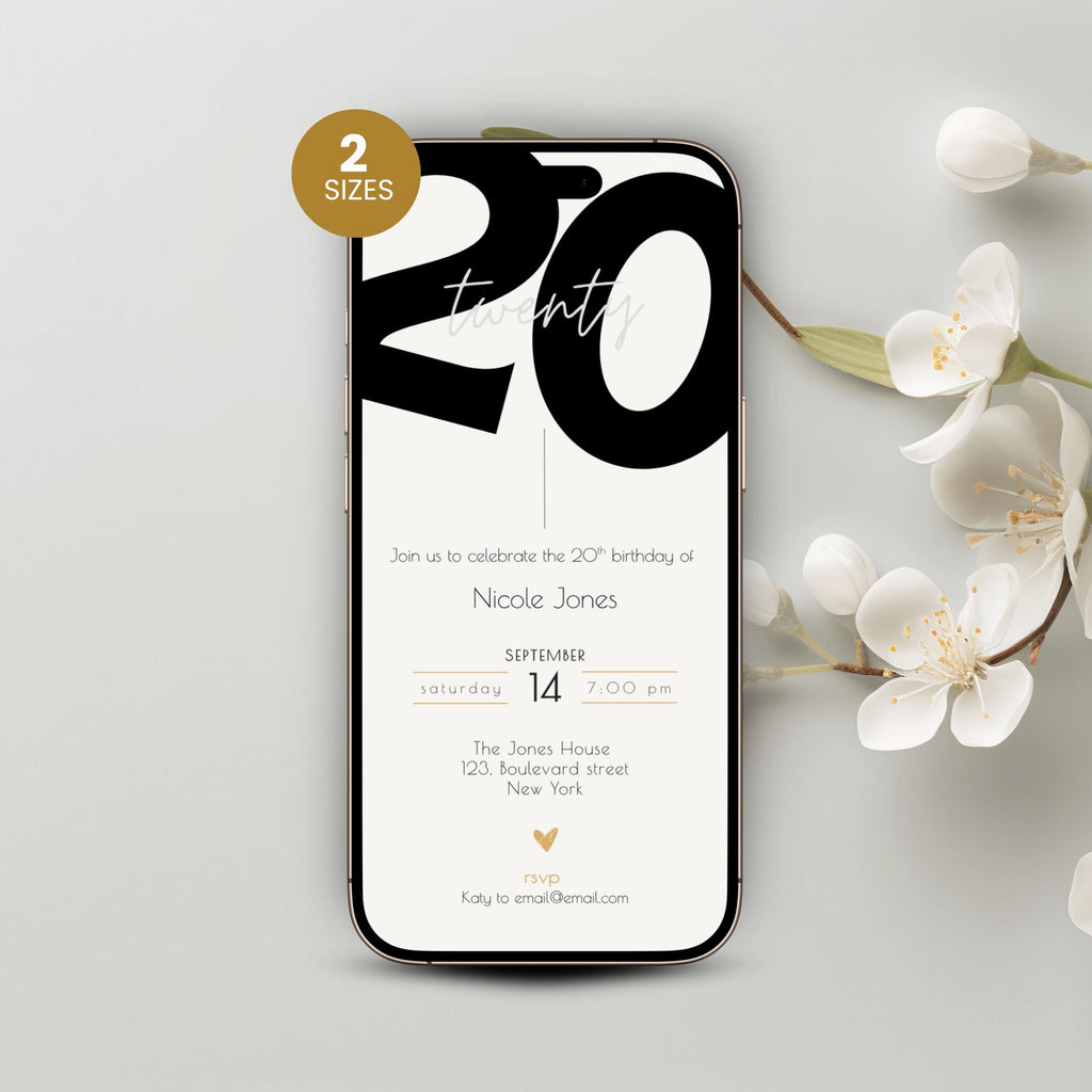 Modern 20th Birthday Invitation