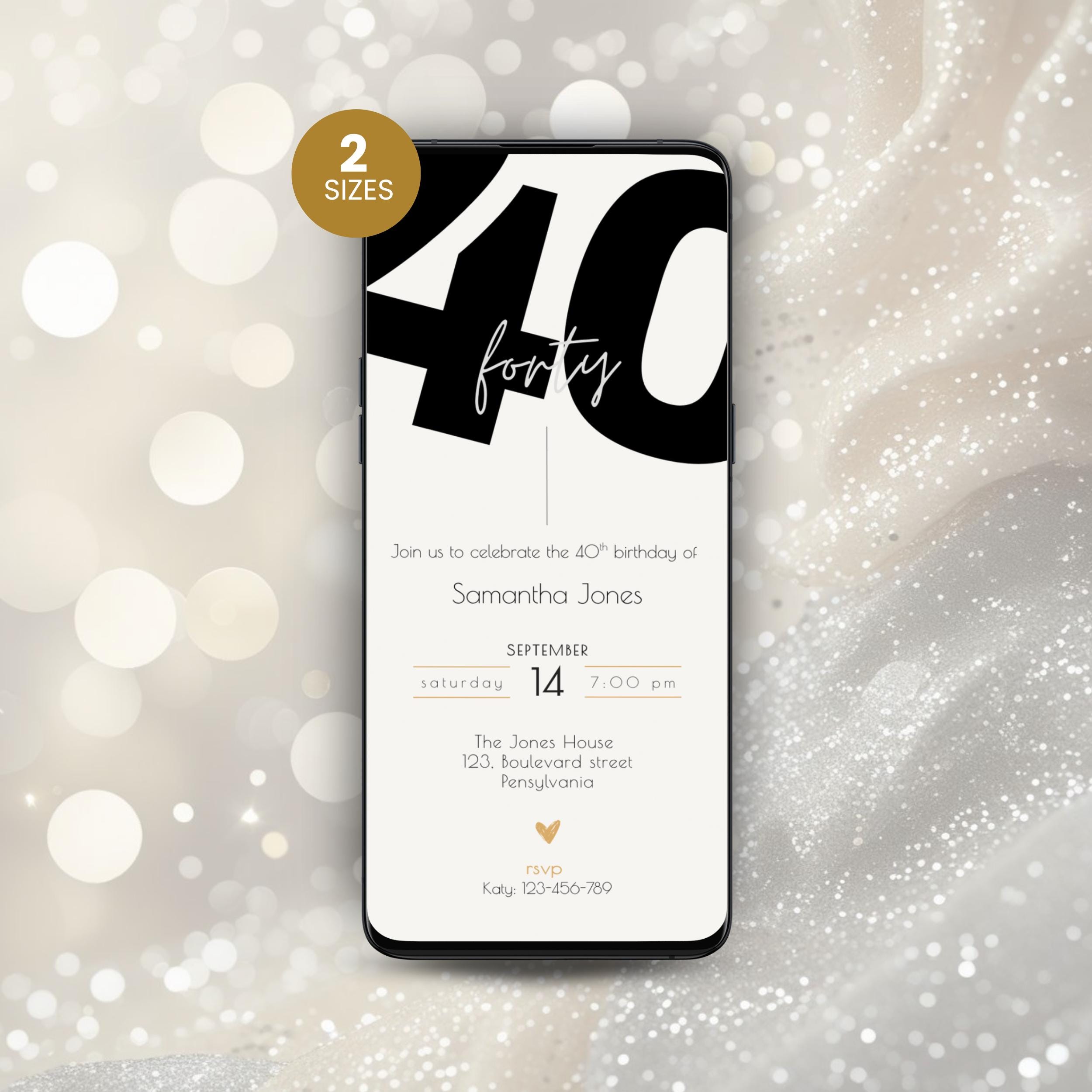 Modern 40th Birthday Invitation