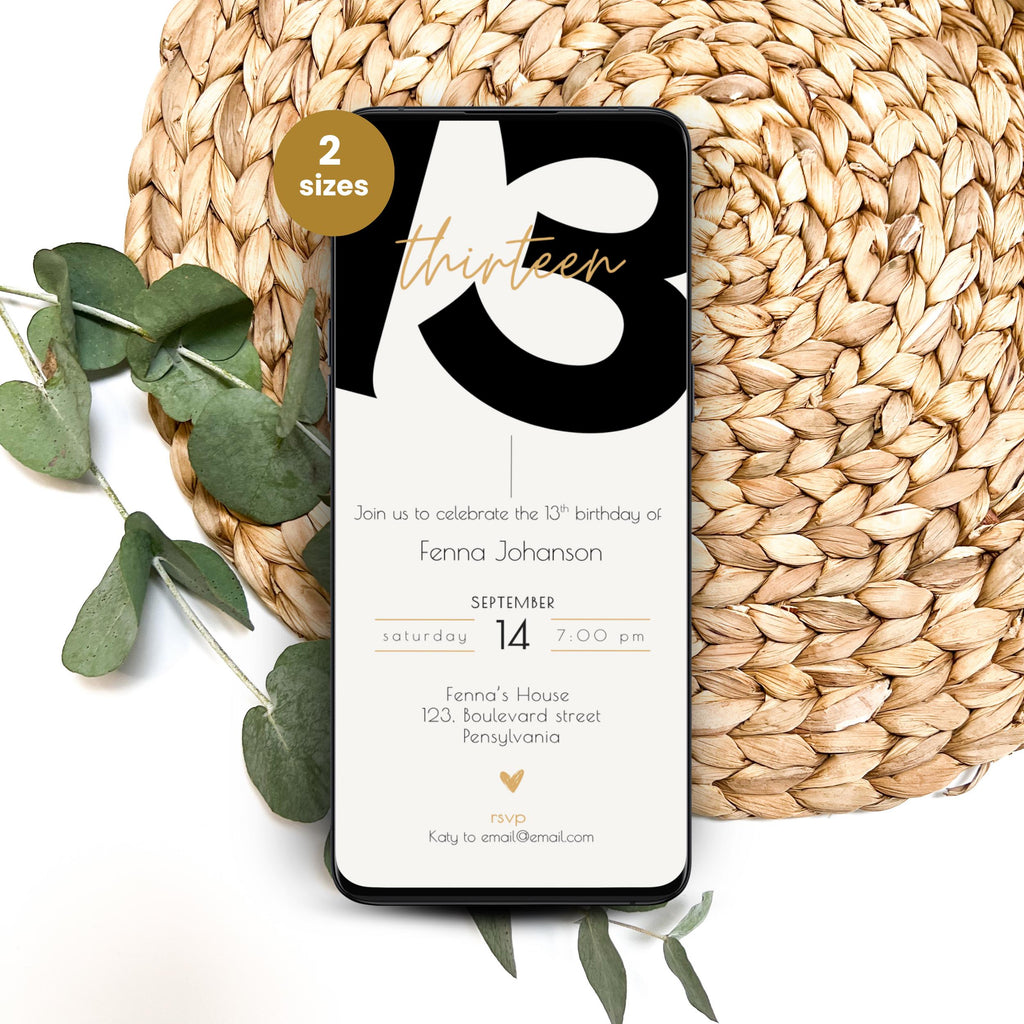 Minimalist Bold 13th Birthday Invitation