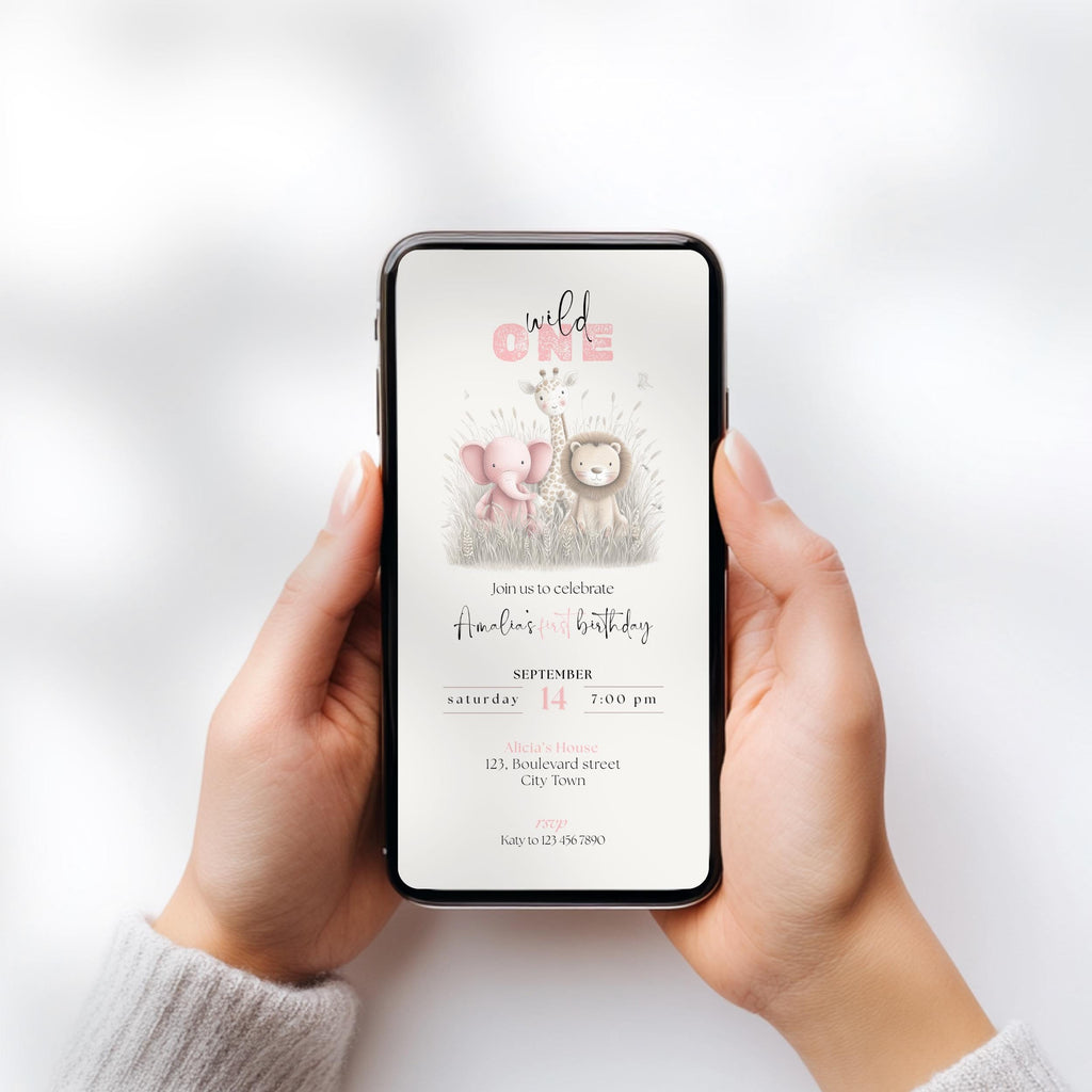 Pink Wild One Birthday Invitation