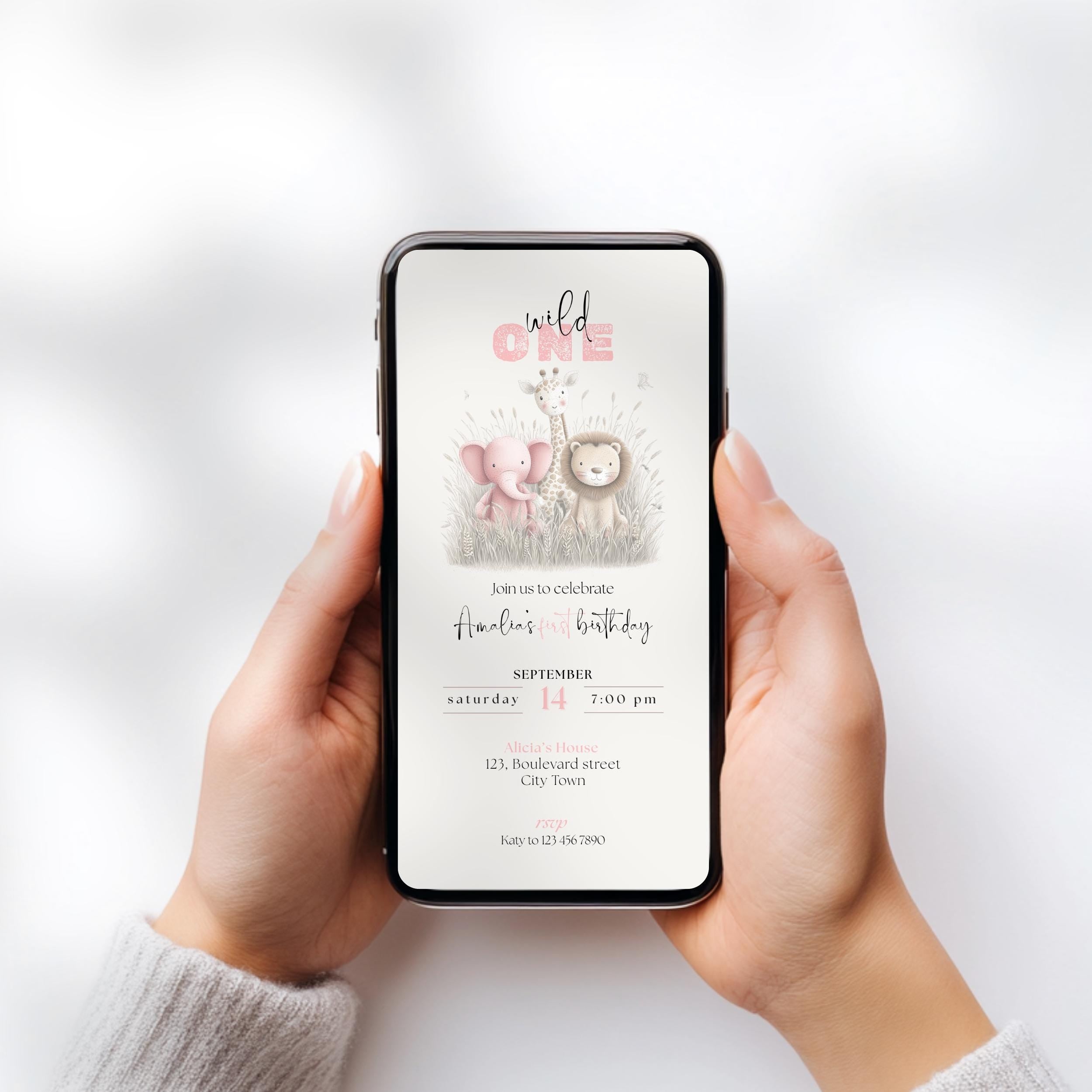 Pink Wild One Birthday Invitation