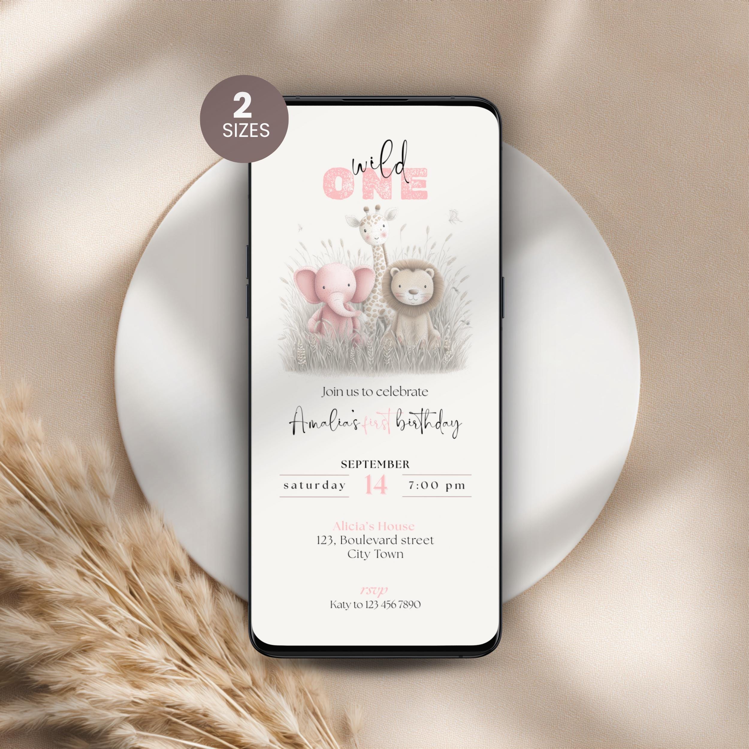 Pink Wild One Birthday Invitation