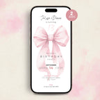 Close-up of the pink bow on the 13th birthday mobile invitation template