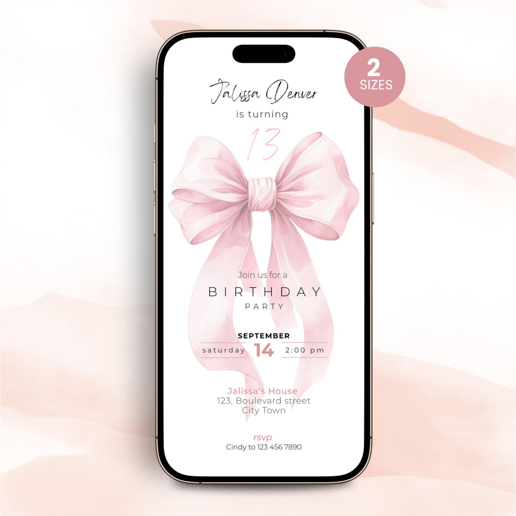 Pink Bow 13th Birthday Invitation Teen Girl