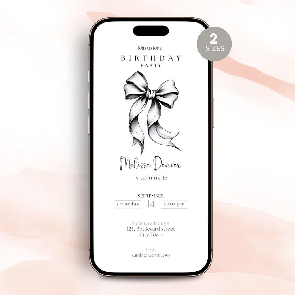 Black Bow 18th Birthday Invitation