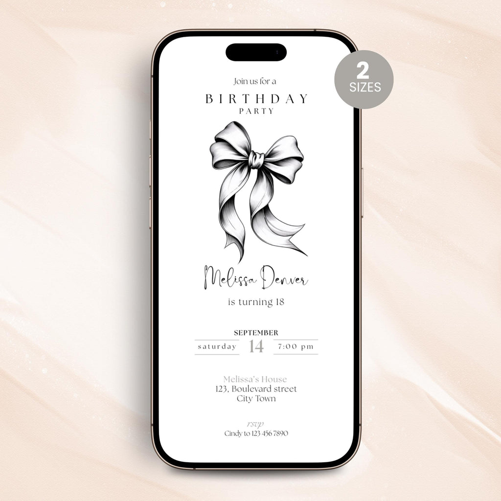 Black Bow 18th Birthday Invitation