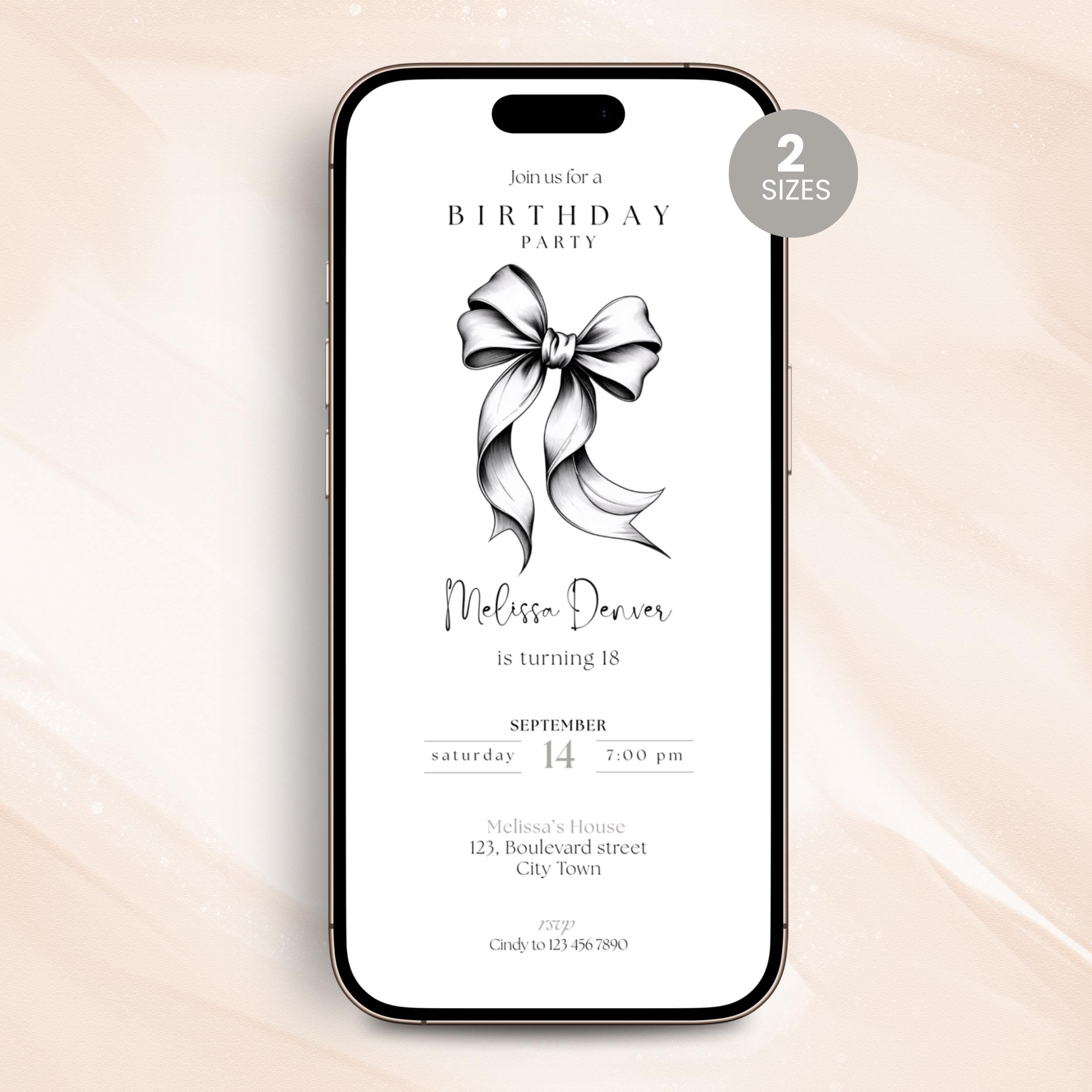 Black Bow 18th Birthday Invitation
