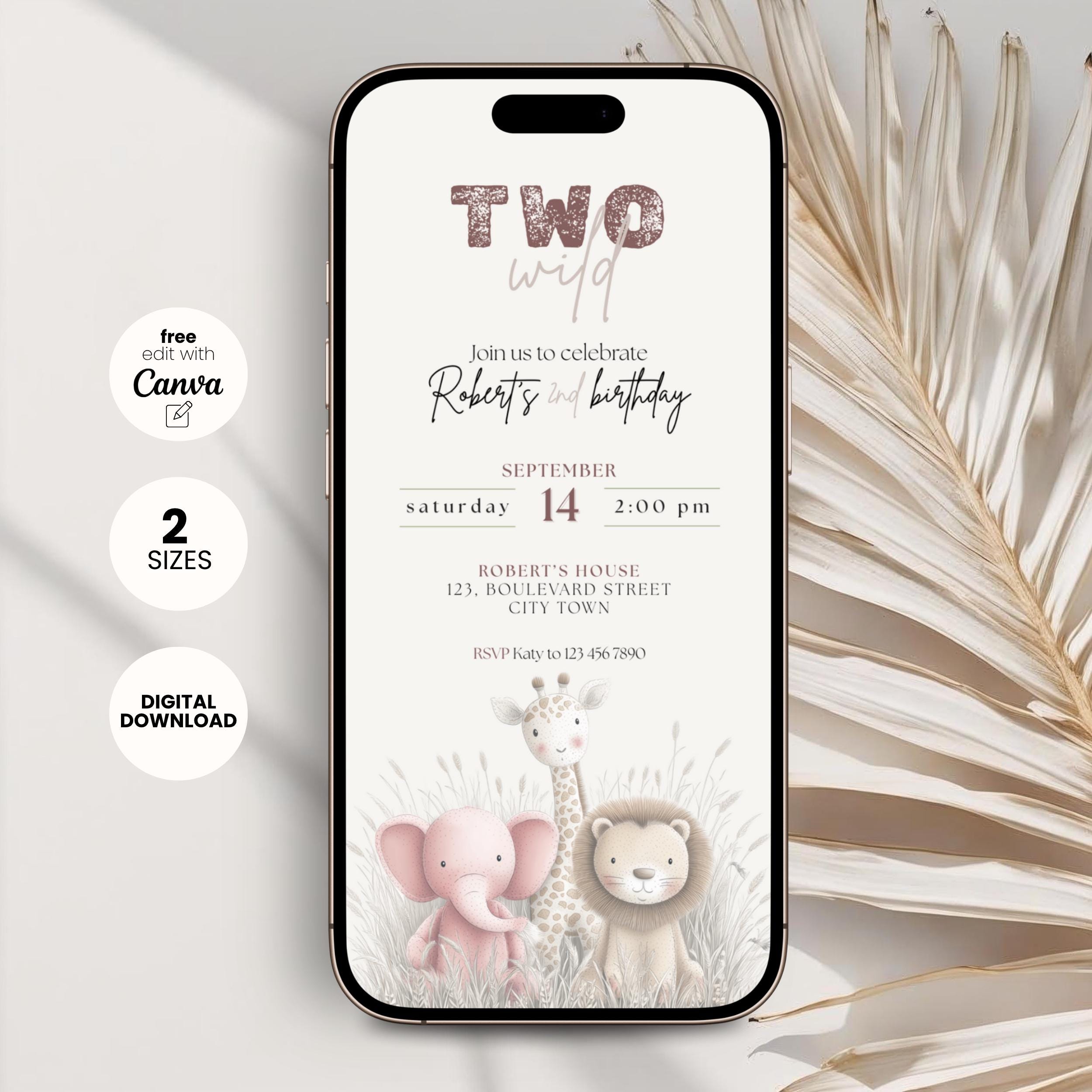 Two Wild Safari Birthday Invitation