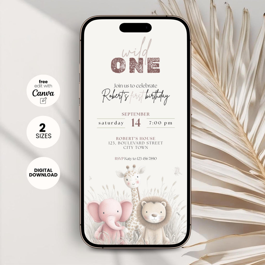 Wild One Birthday Invitation Jungle Safari