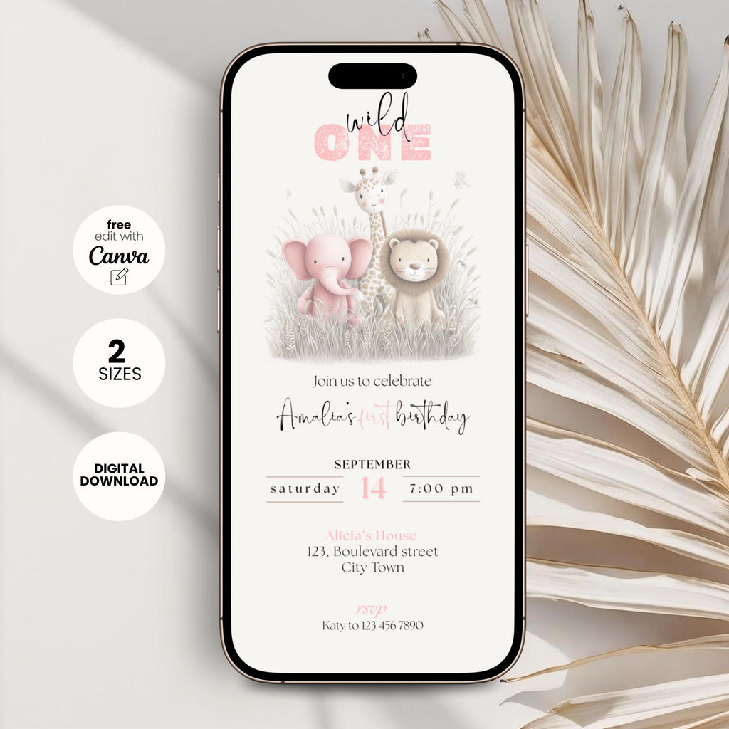 Pink Wild One Birthday Invitation