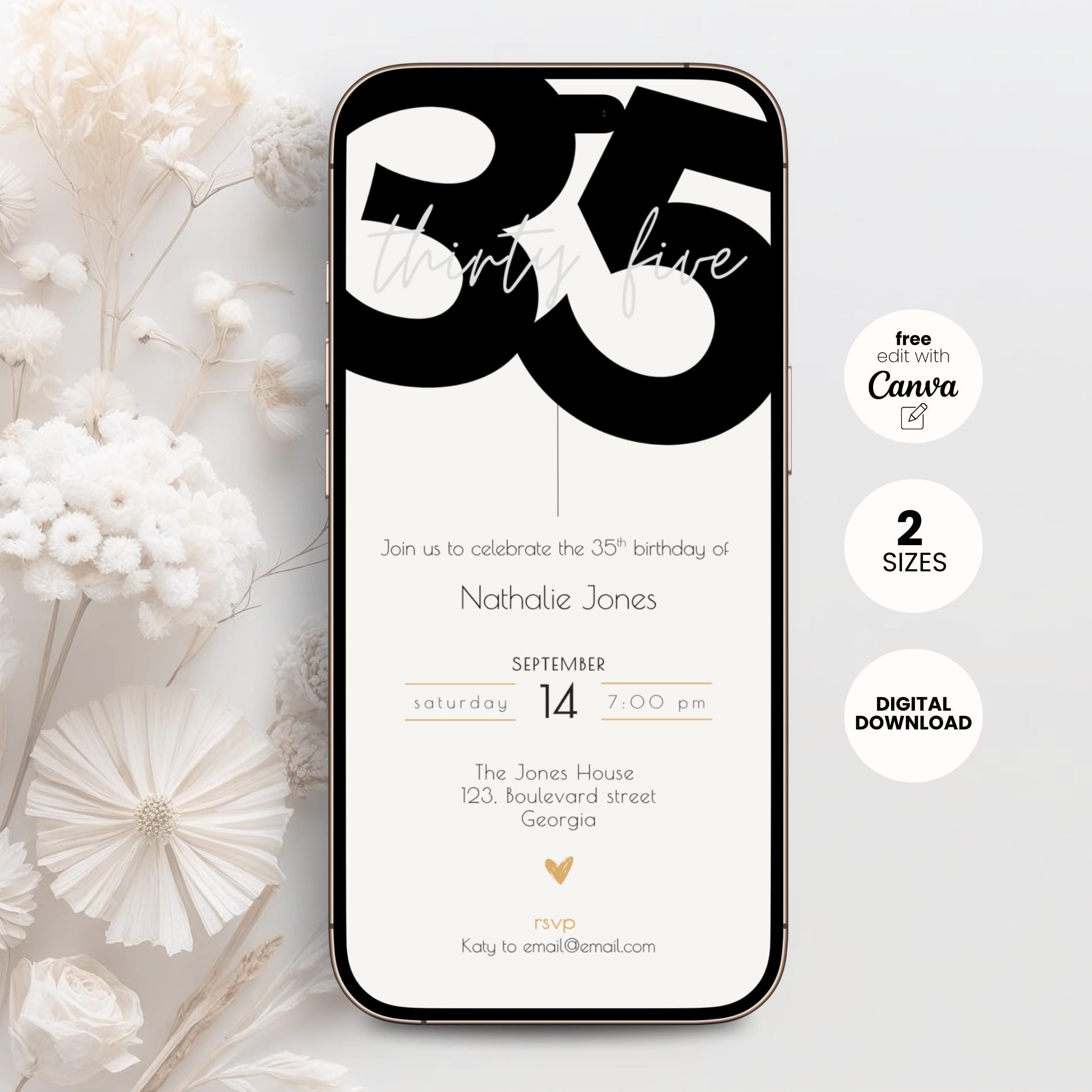 Stylish 35th Birthday Invitation