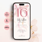 Pink Bow Sweet Sixteen 16th Birthday Invitation