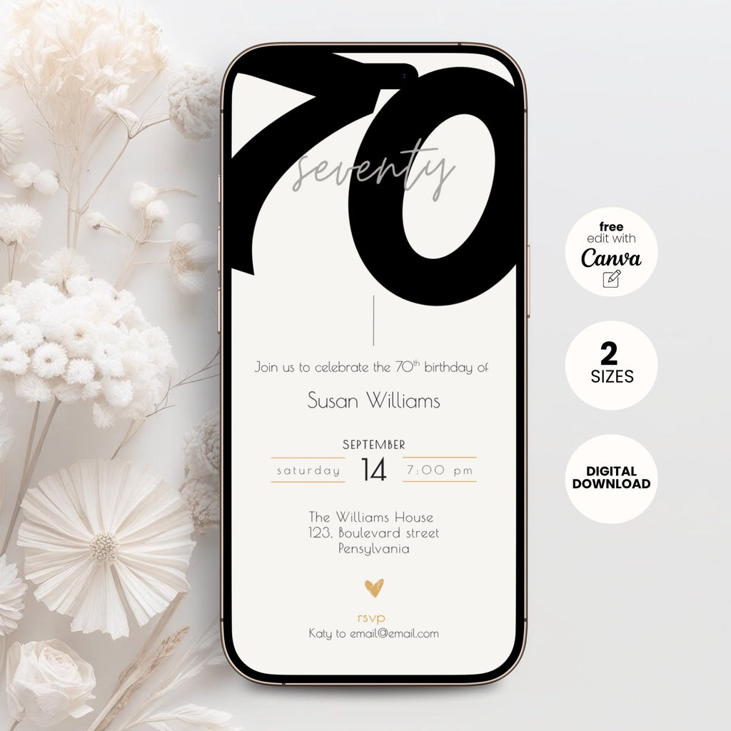 Modern 70th Birthday Invitation