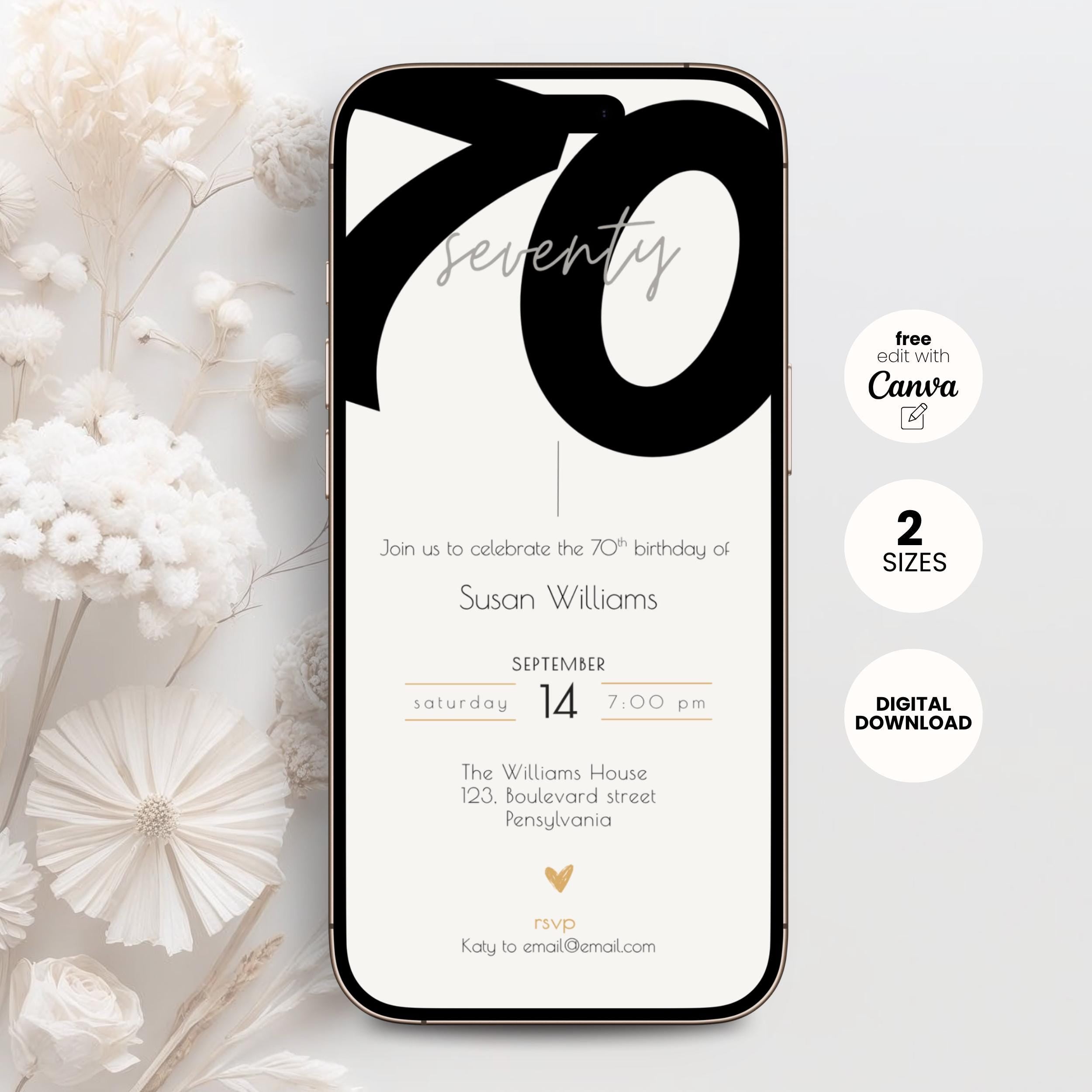 Modern 70th Birthday Invitation