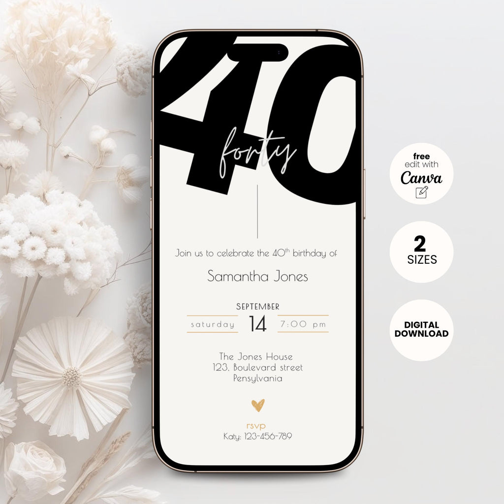 Modern 40th Birthday Invitation