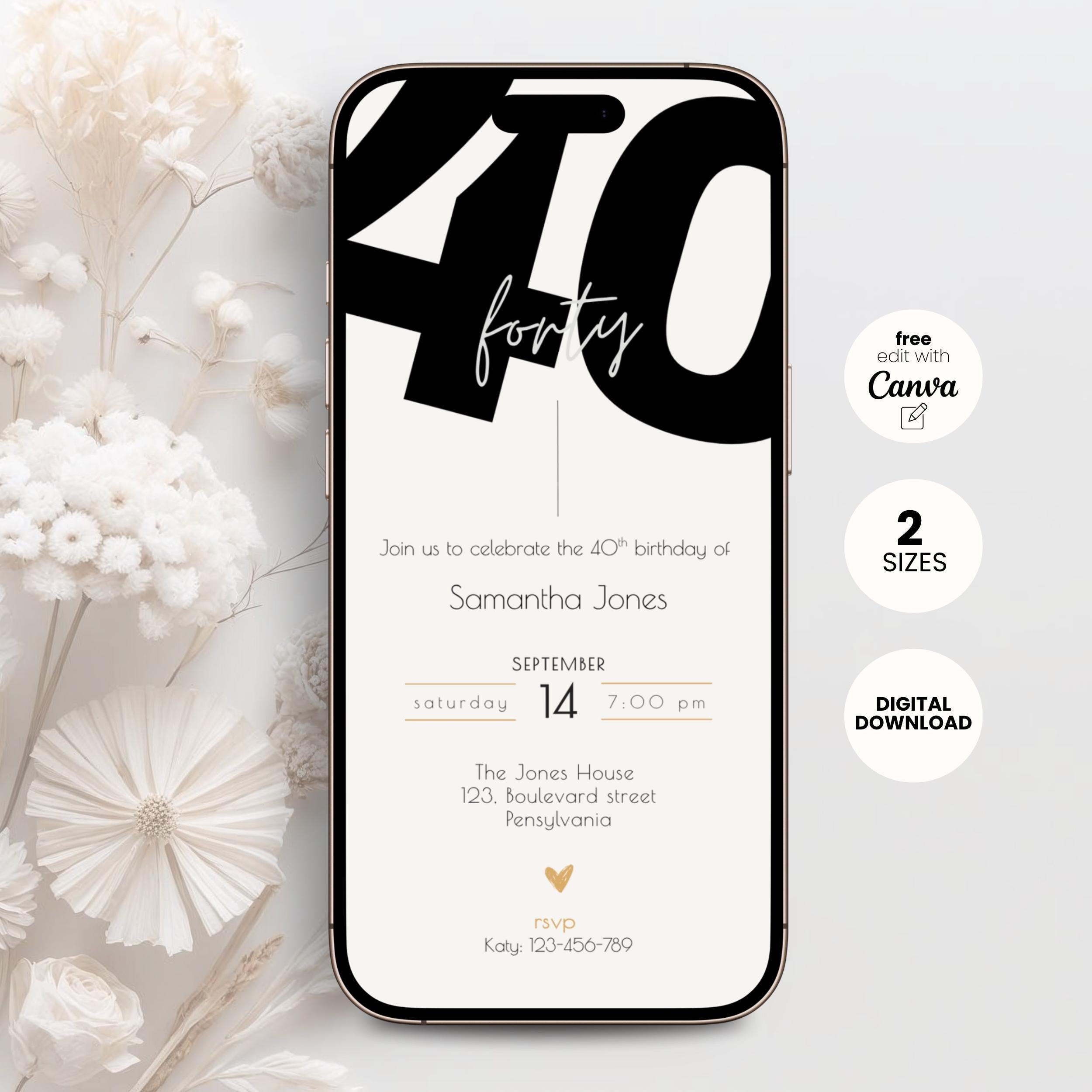 Modern 40th Birthday Invitation