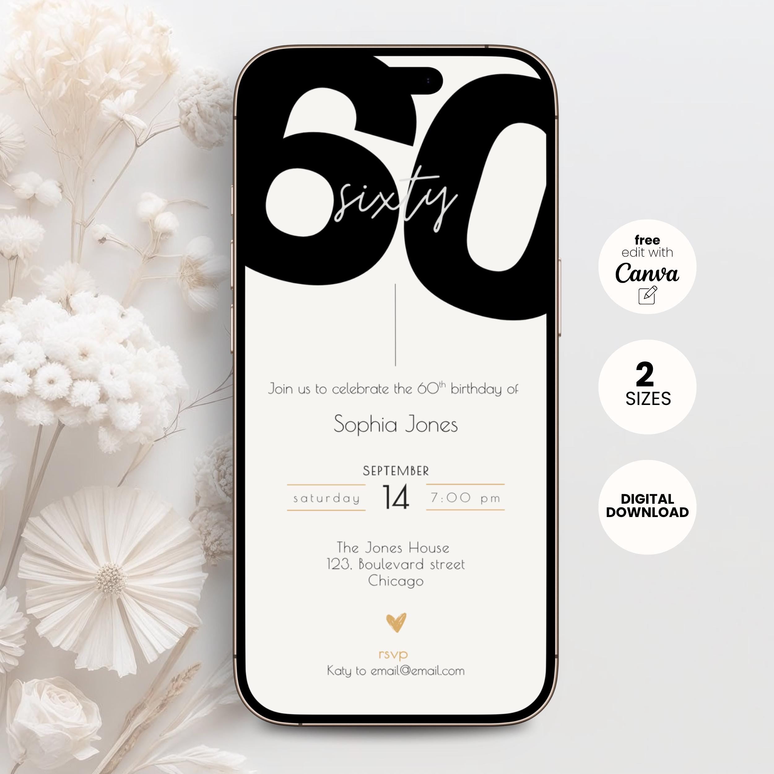 Modern 60th Birthday Invitation