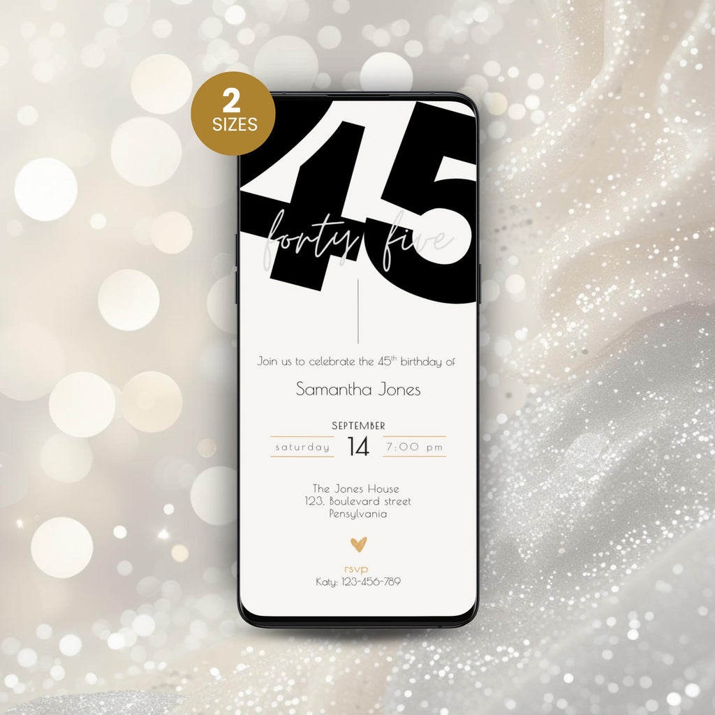 Modern Elegant 45th Birthday Invitation