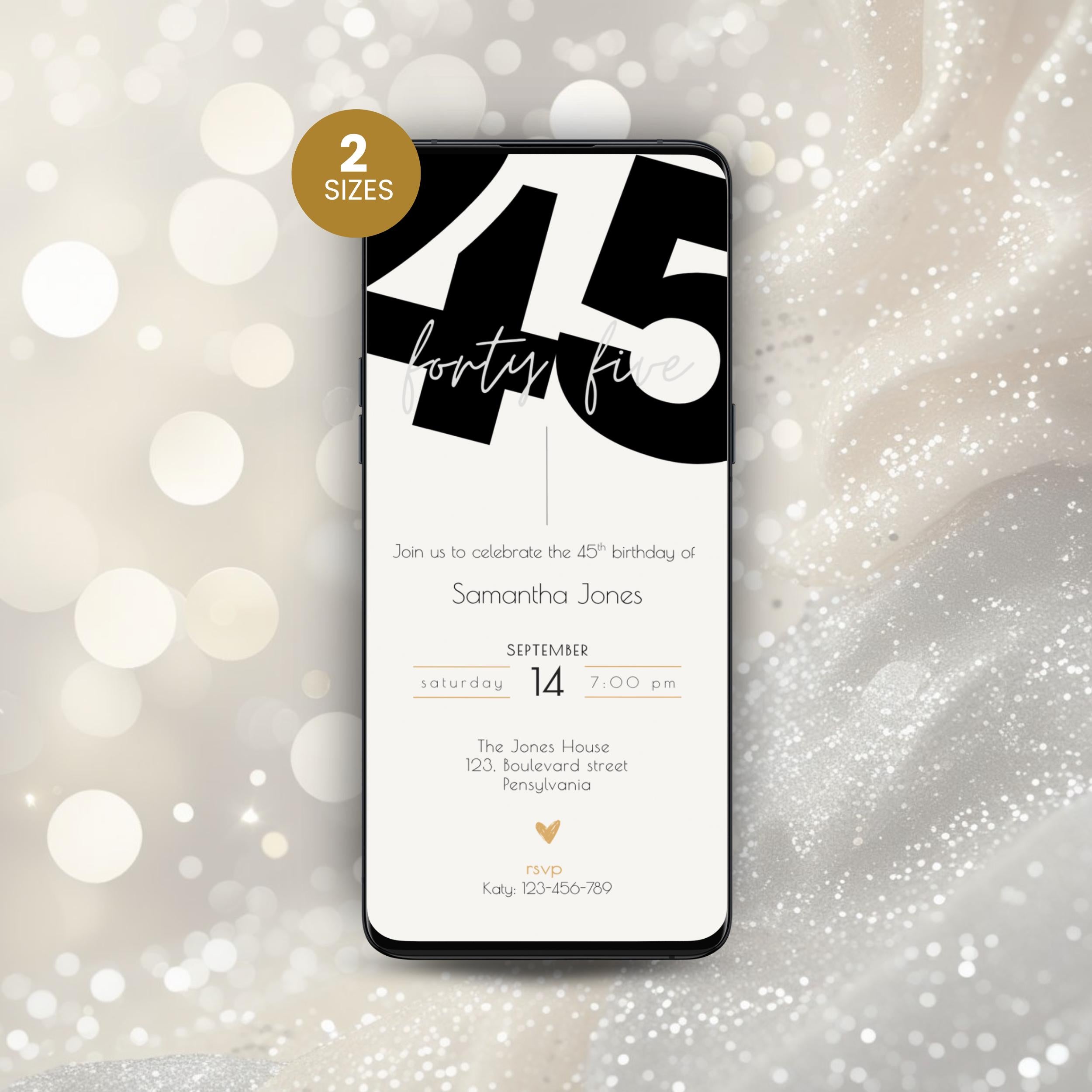Modern Elegant 45th Birthday Invitation