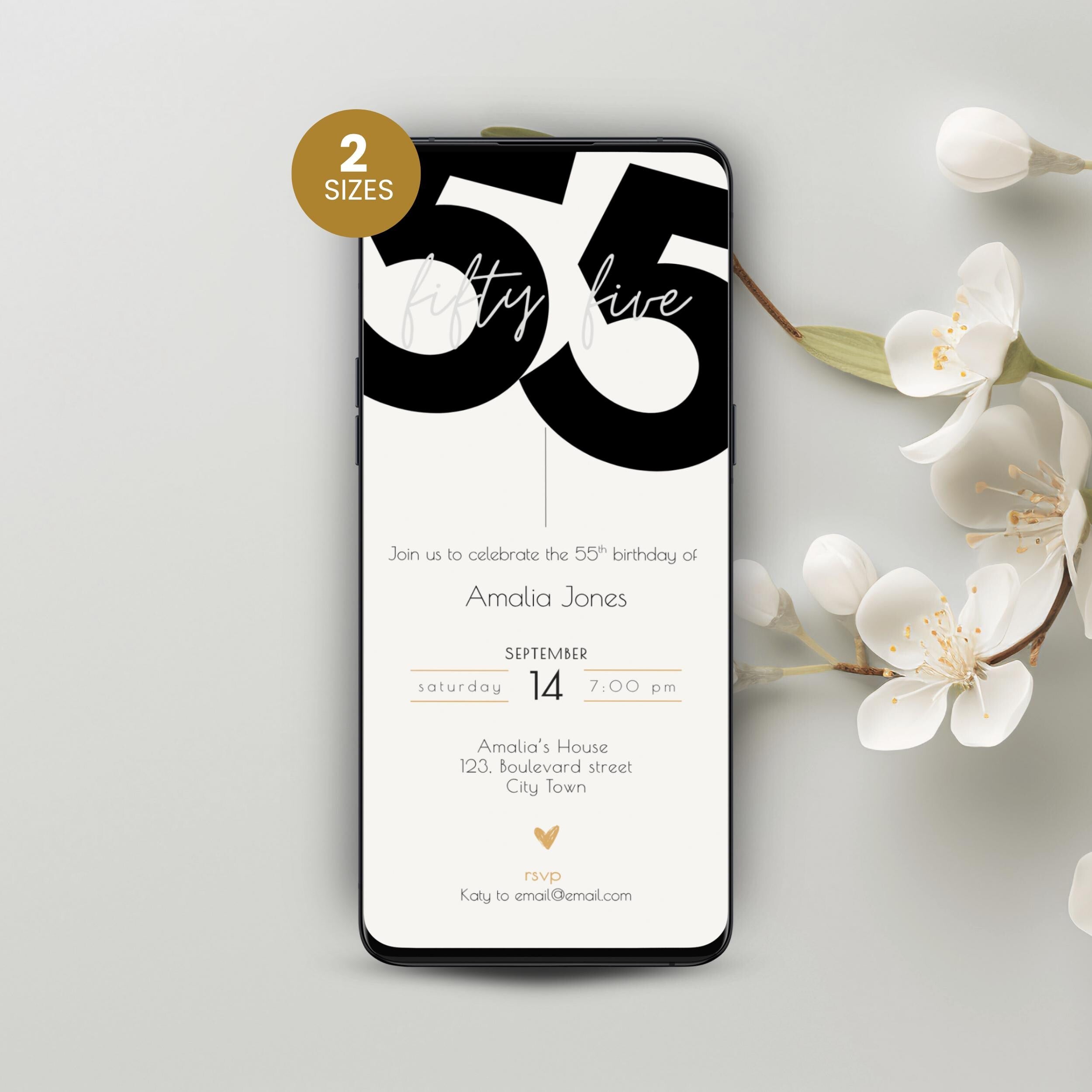 Elegant Minimal 55th Birthday Invitation