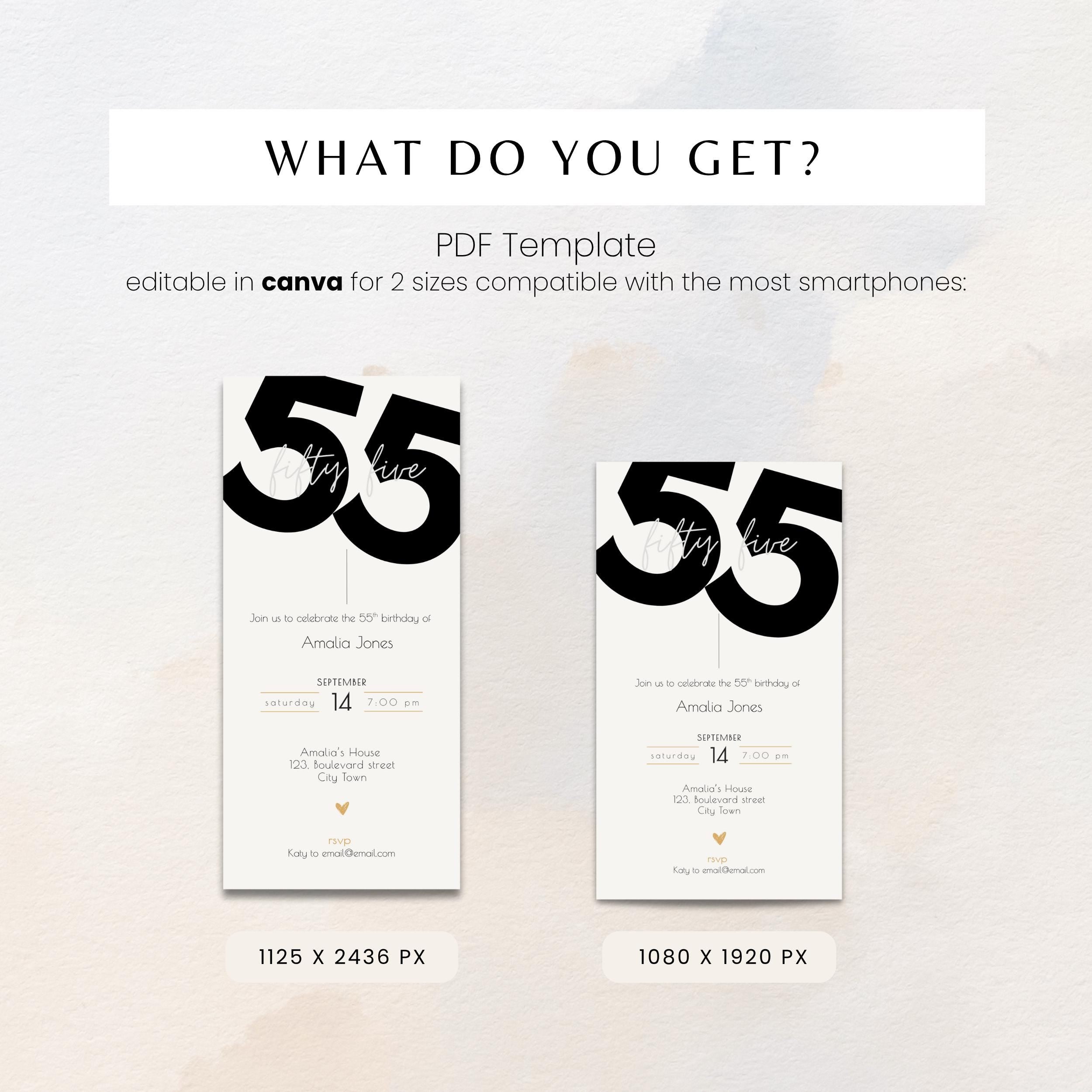 Elegant Minimal 55th Birthday Invitation