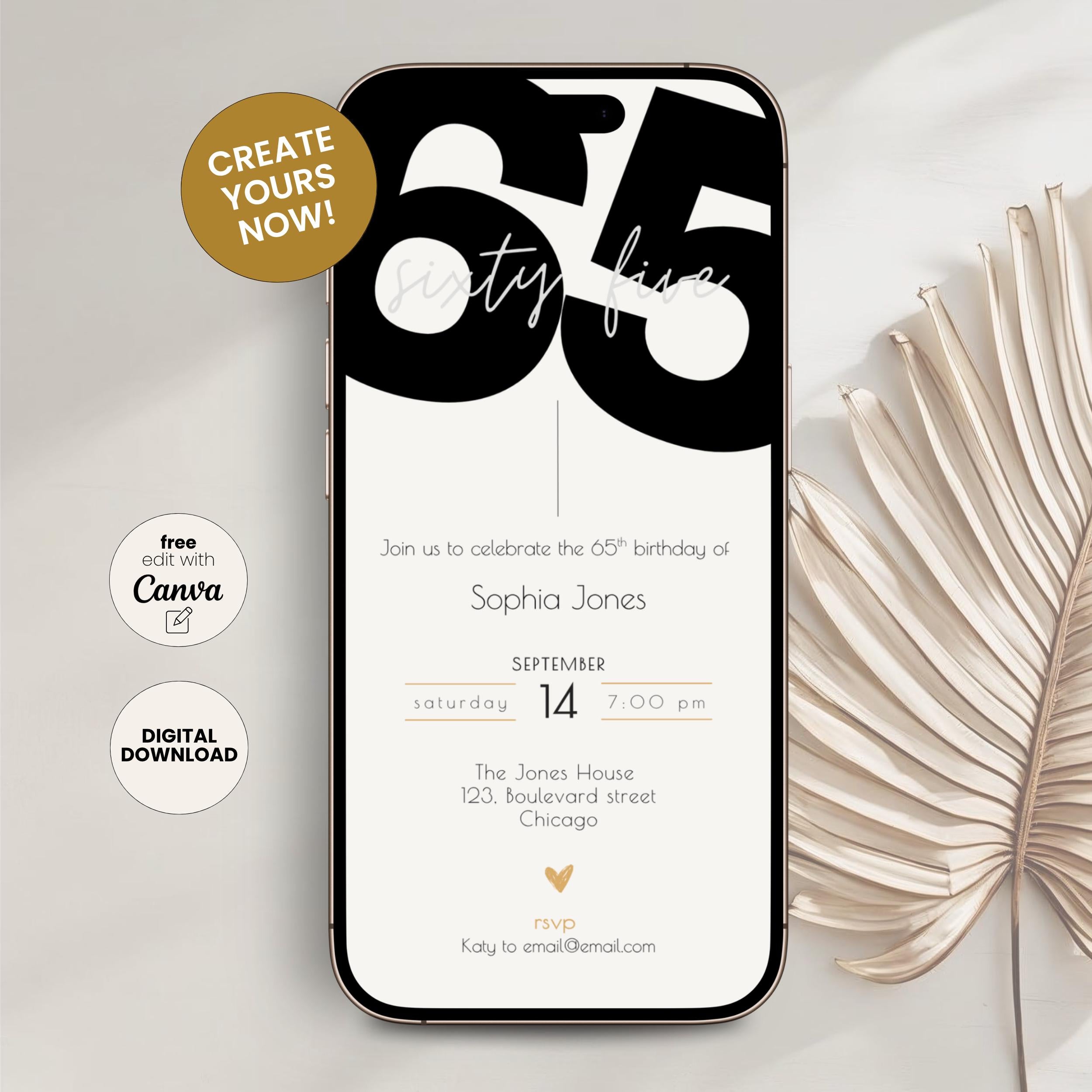 Elegant 65th Birthday Invitation