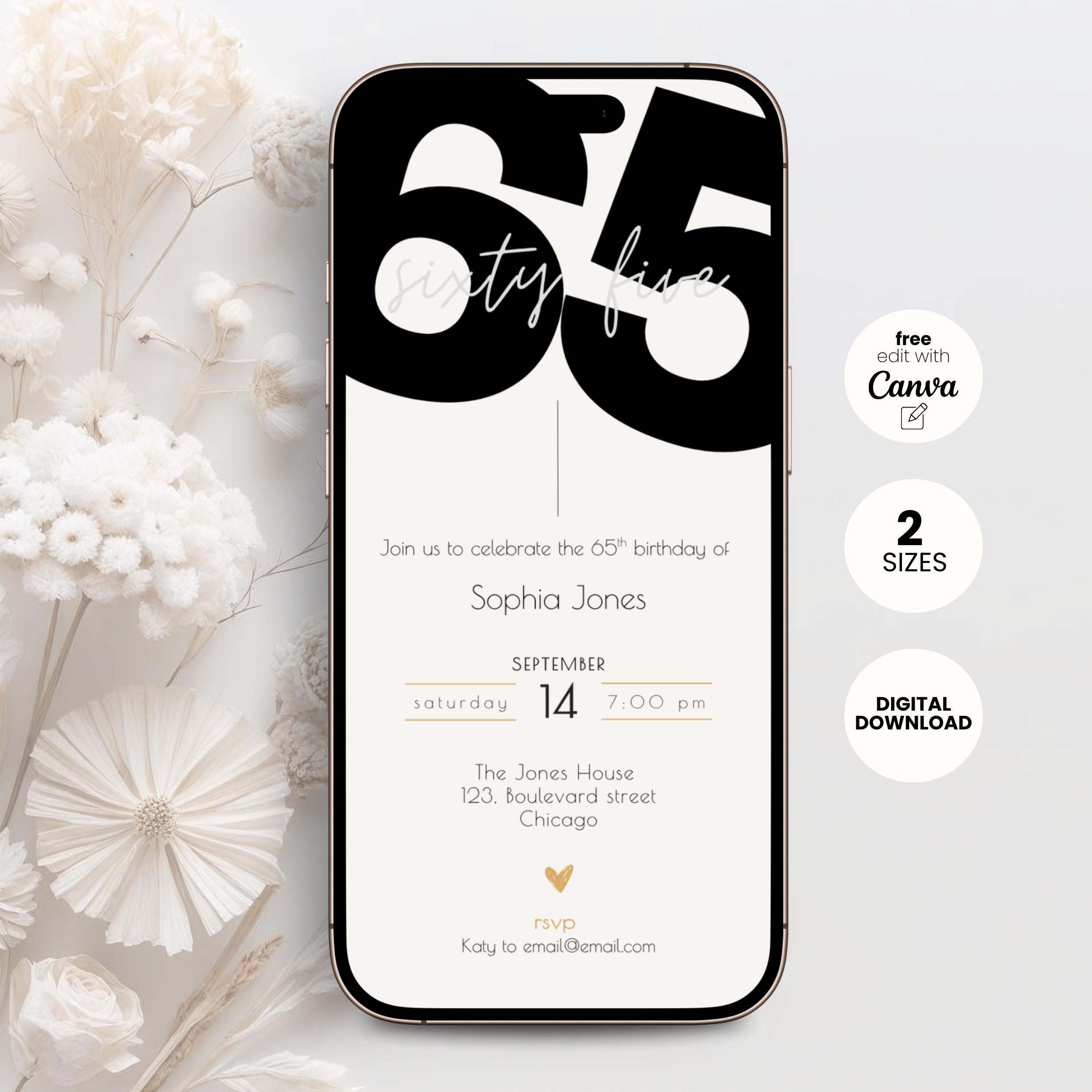 Elegant 65th Birthday Invitation