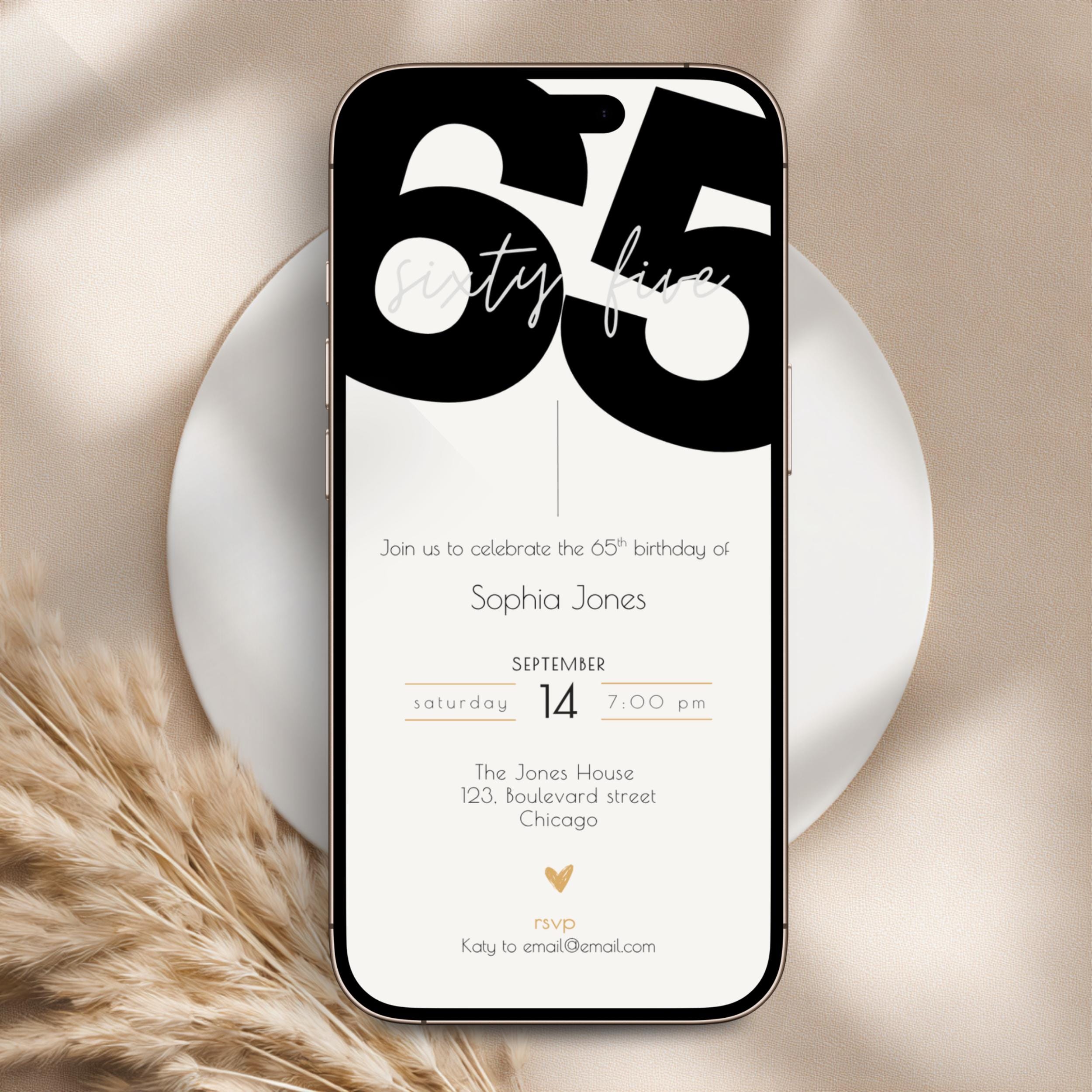 Elegant 65th Birthday Invitation