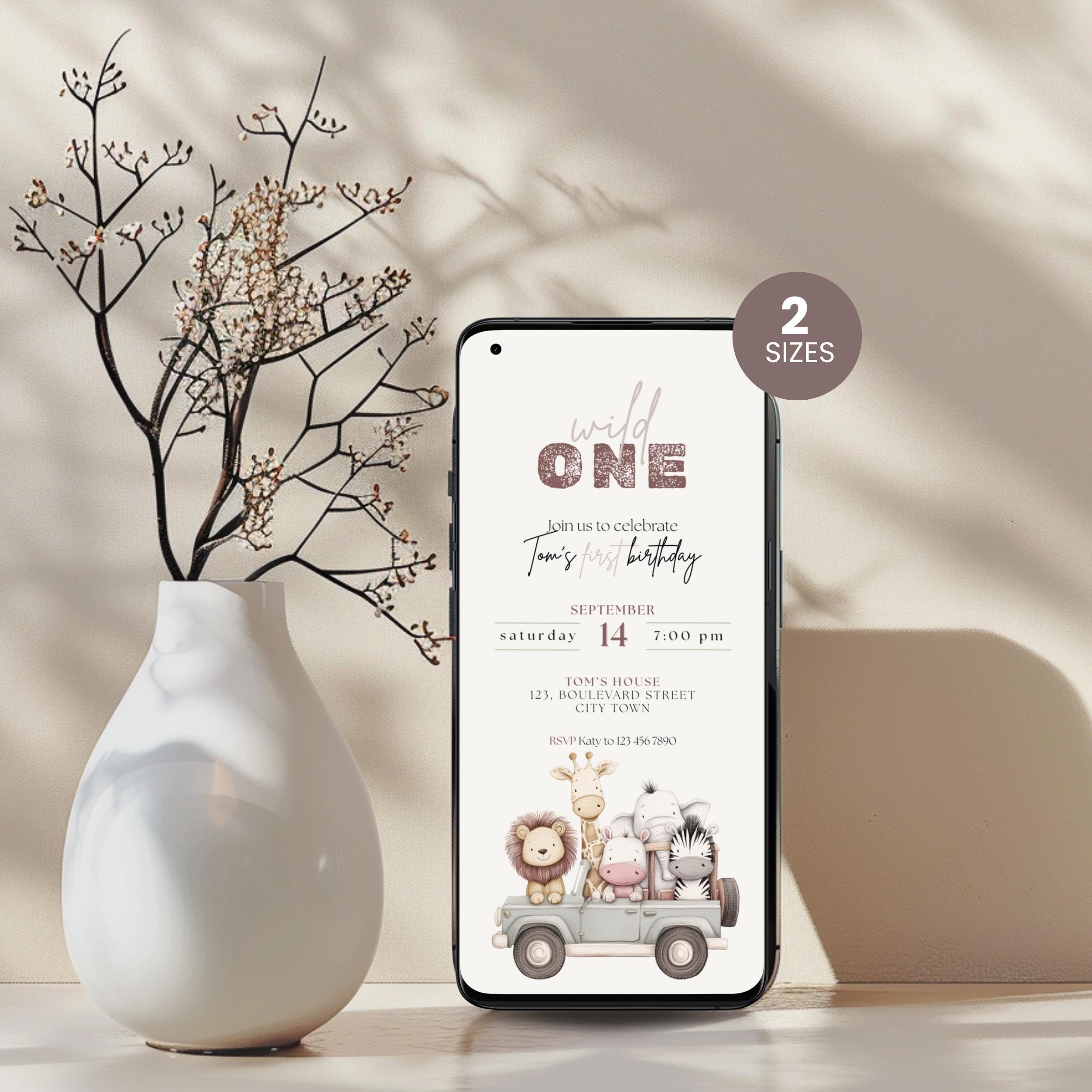 Safari Wild One Birthday Invitation