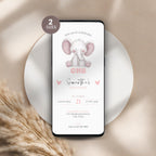 Elephant Pink 1st Birthday Invitation