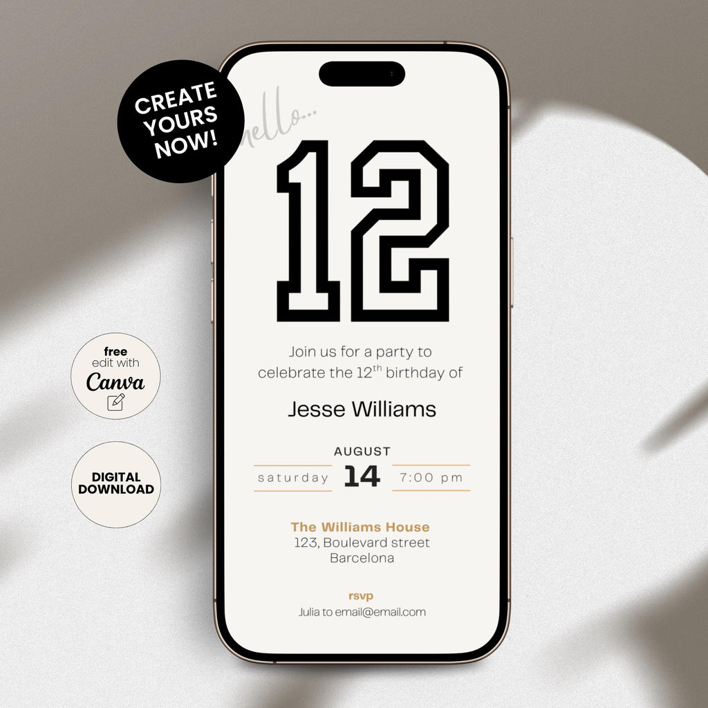 Minimalistic Sporty 12th Birthday Invitation