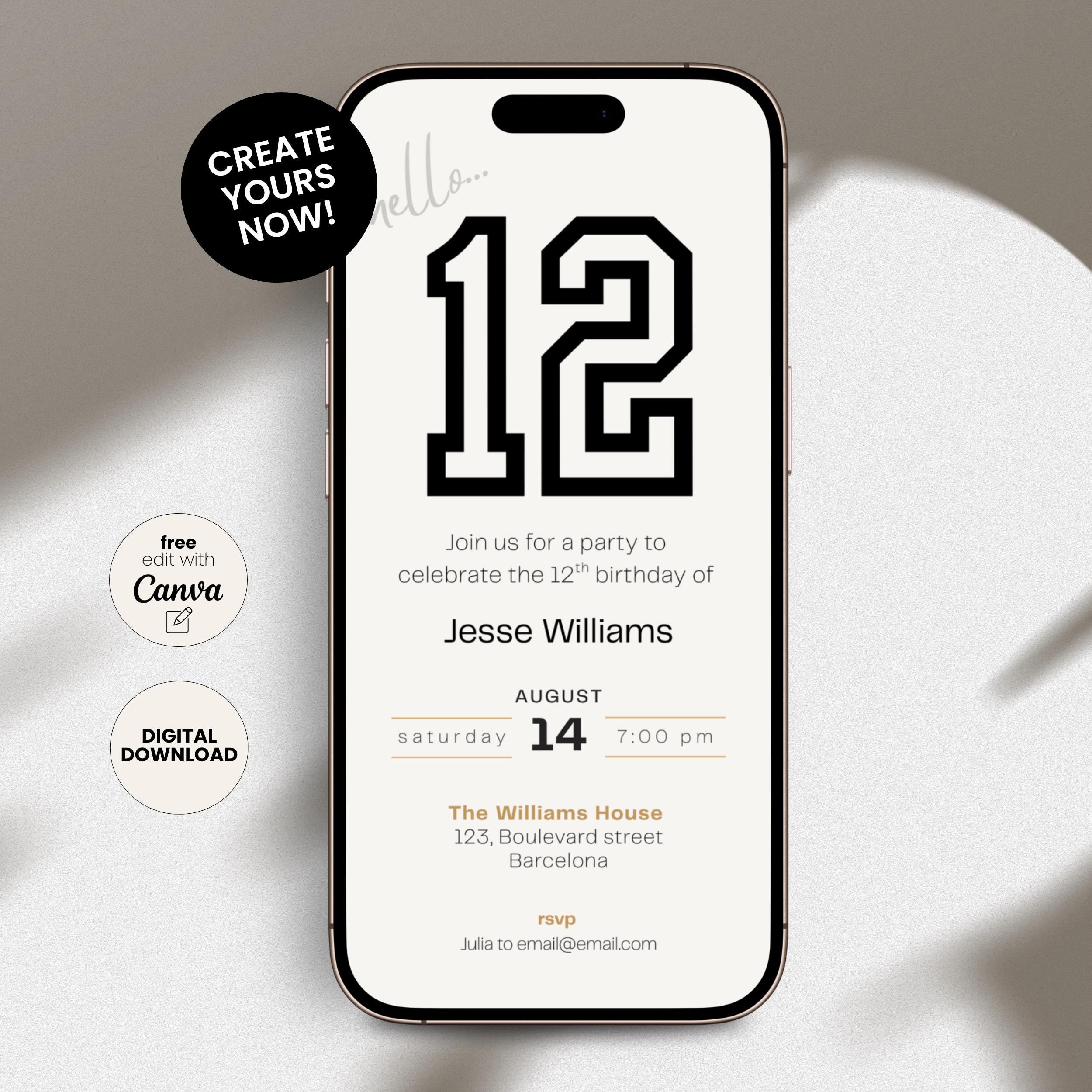 Minimalistic Sporty 12th Birthday Invitation