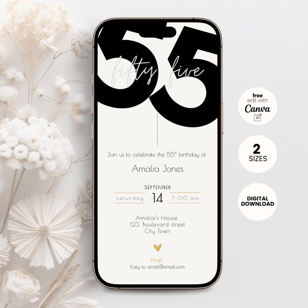 Elegant Minimal 55th Birthday Invitation