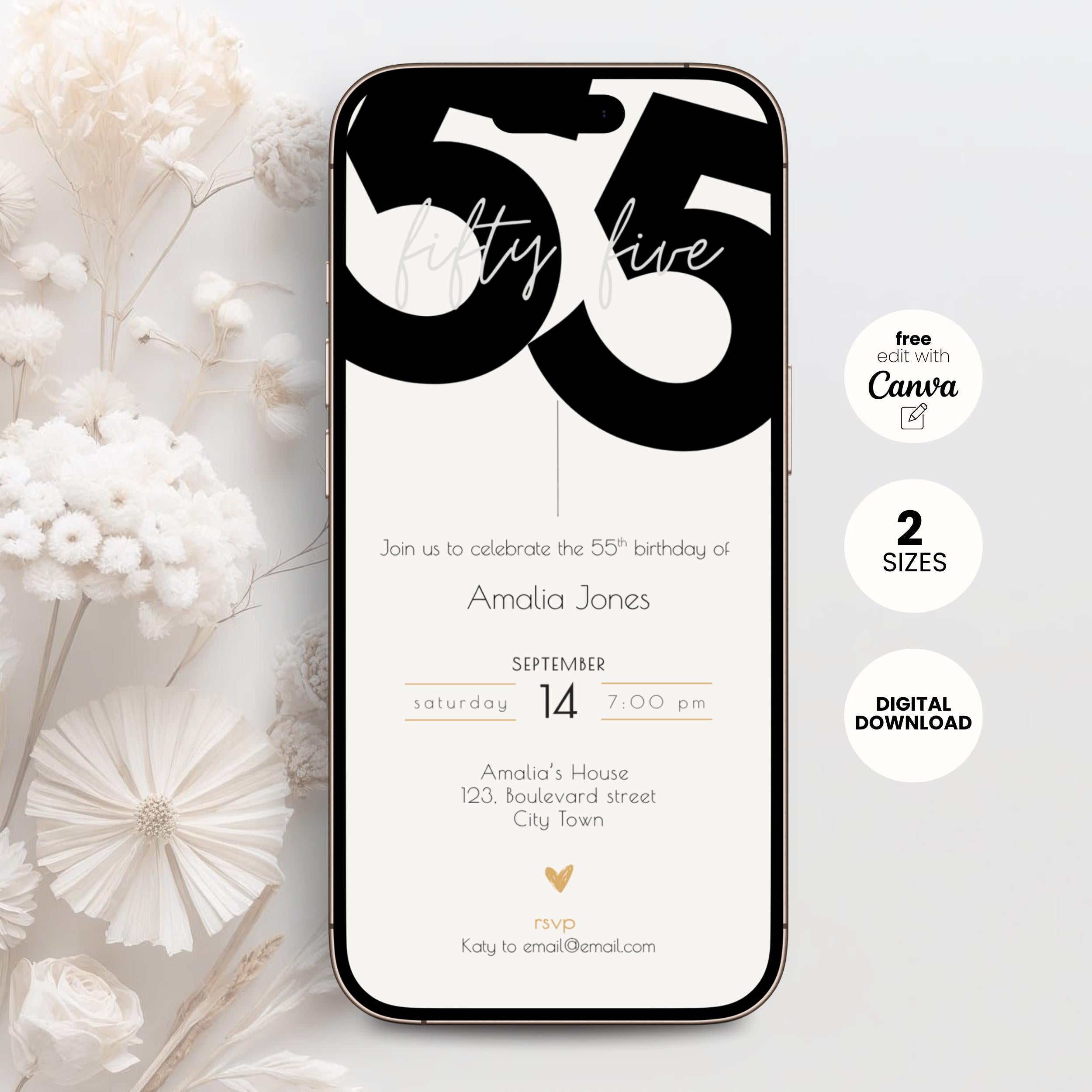 Elegant Minimal 55th Birthday Invitation
