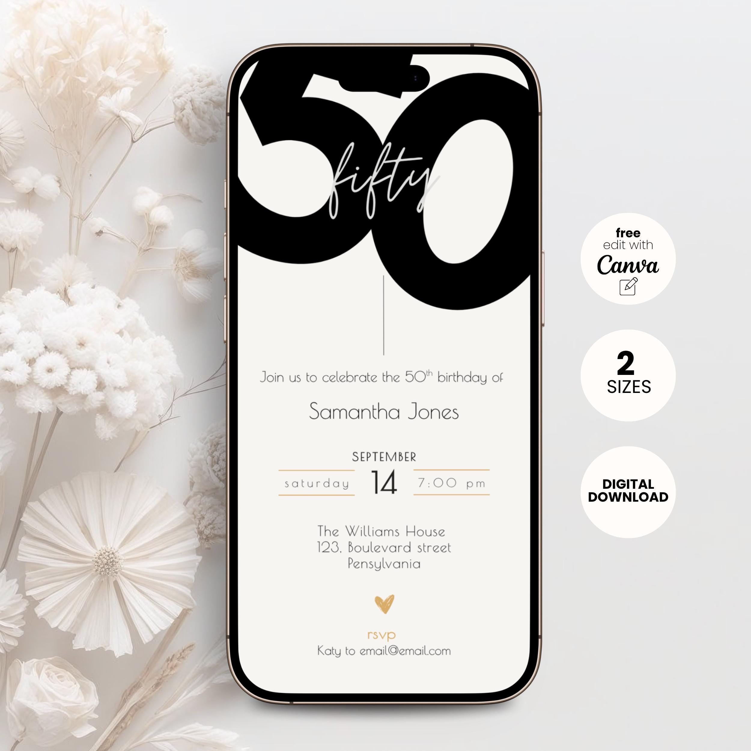 Modern 50th Birthday Invitation Bold
