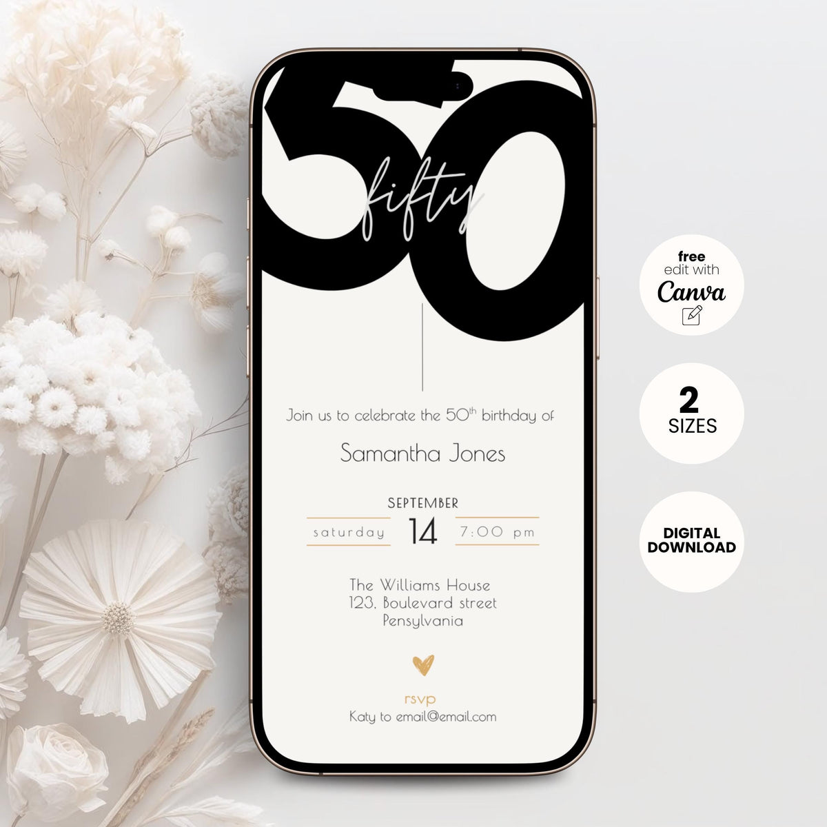 Bold typo 50th birthday invitation template