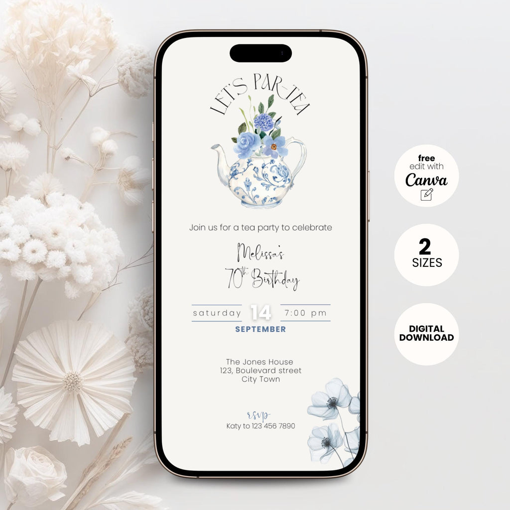 French Toile Tea Party 70th Birthday Invitation